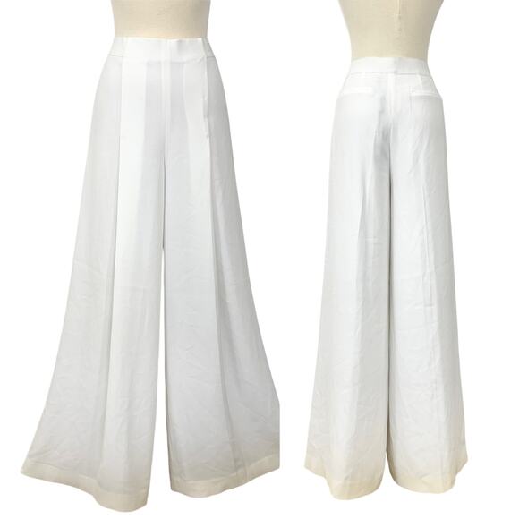 Elie Tahari Pants - Elie Tahari Reese Pants Crepe Georgette Wide Leg Pleated Front White 6 NWT
